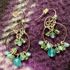 Gold Tone Hoop Earrings with Green Accents